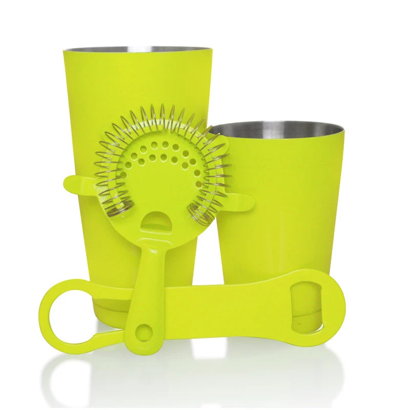 18oz-4pc-shaker-set-v-rod-800.jpg BarProducts.com Bartending Set With V-Rod® And 18 Ounce Shaker Tin – 4 Piece Neon Yellow