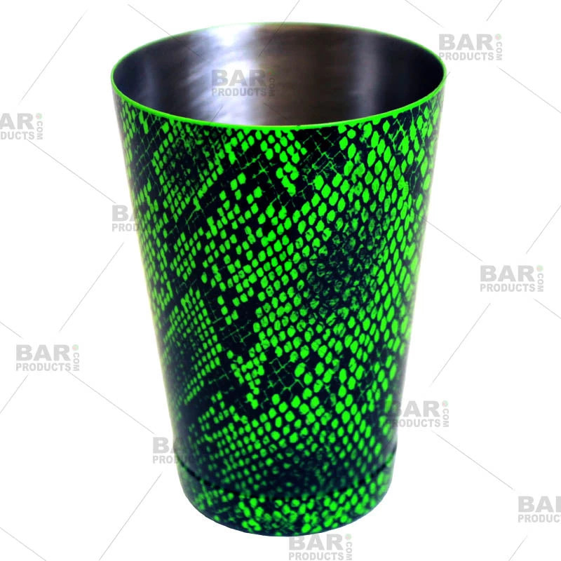 18oz-shaker-tin-neon-grn-snake-web1.jpg BarProducts.com Cocktail Shaker Tin - Printed Designer Series - 18oz Weighted - NEON GREEN Snake Skin