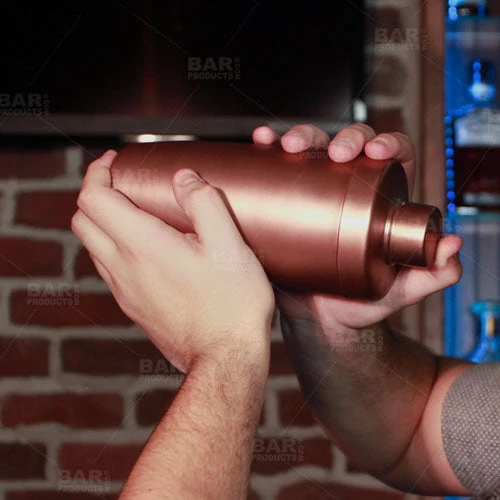 28oz-anitique-finished-3pc-shaker-action.jpg BarProducts.com BarConic® 3 Piece Antique Finish Plated Shaker Set - 28 Oz Flat Top Master Mixology