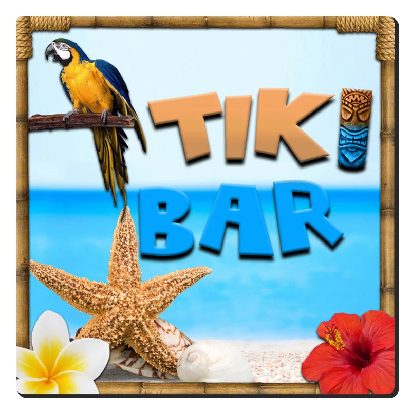 3.5inSquareFoam-TikiBeachDesign.jpg BarProducts.com 3.5in Square Foam Coaster - Tiki Beach Design