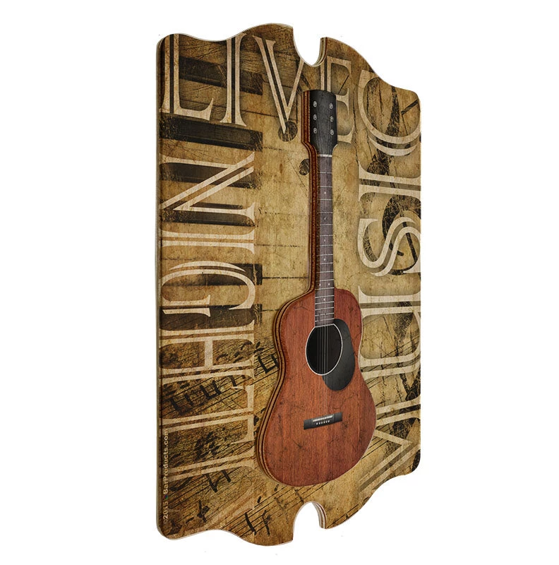 3d-wood-guitar-tavern-sign-angle.jpg BarProducts Handcrafted Woodshop Made In The USA 3D Wooden Guitar Tavern Sign - Live Music Nightly