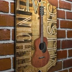 BarProducts Handcrafted Woodshop Made In The USA 3D Wooden Guitar Tavern Sign - Live Music Nightly