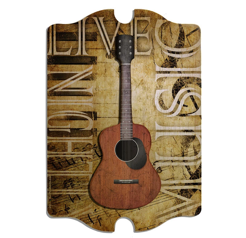 3d-wood-guitar-tavern-sign-web-front.jpg BarProducts Handcrafted Woodshop Made In The USA 3D Wooden Guitar Tavern Sign - Live Music Nightly
