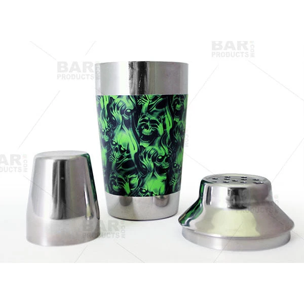3p-shaker-green-evil-bpc1.jpg BarProducts.com Designer 16oz. Cocktail Shaker - 3 Piece - Green Evil Skulls