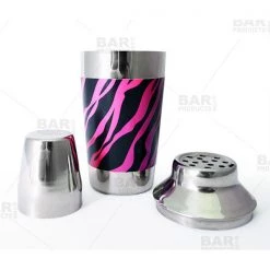 BarProducts.com Designer 16oz. Cocktail Shaker - 3 Piece - Pink Zebra