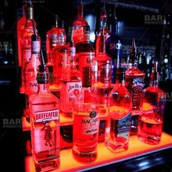 BarProducts.com BarConic® LED Liquor Bottle Display Shelf - 4 Step - Black - Multi Colored Lights - Several Lengths