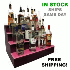BarProducts.com BarConic® LED Liquor Bottle Display Shelf - 4 Step - Black - Multi Colored Lights - Several Lengths