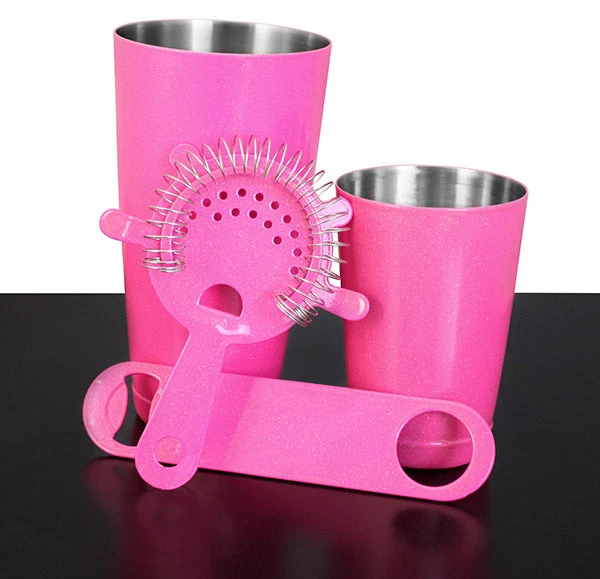 4pc-pink-glitter-speed-bar-set.jpg BarProducts.com Bartending Sets - Glitter Neon Pink - 4 Piece W/ Bottle Opener Options BAR TOOLS