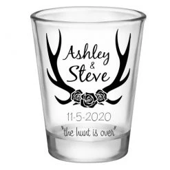 BarProducts.com CUSTOMIZABLE - 1.75oz Clear Wedding Shot Glass - Antlers (Version 2) BAR SUPPLIES
