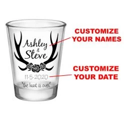 BarProducts.com CUSTOMIZABLE - 1.75oz Clear Wedding Shot Glass - Antlers (Version 2) BAR SUPPLIES
