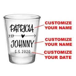 BarProducts.com CUSTOMIZABLE - 1.75oz Clear Wedding Shot Glass - Heart Arrow