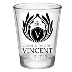 BarProducts.com BAR SUPPLIES CUSTOMIZABLE - 1.75oz Clear Wedding Shot Glass - Crest (Version 1)