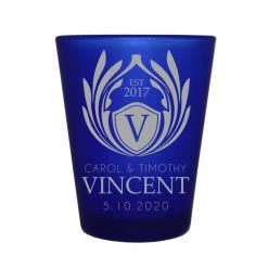 BarProducts.com BAR SUPPLIES CUSTOMIZABLE - 1.5oz Blue Frosted Shot Glass - Crest 1