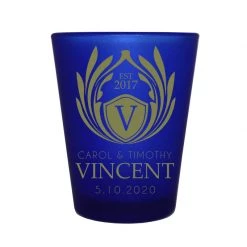 BarProducts.com BAR SUPPLIES CUSTOMIZABLE - 1.5oz Blue Frosted Shot Glass - Crest 1