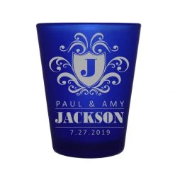 BarProducts.com CUSTOMIZABLE - 1.5oz Blue Frosted Shot Glass - Crest (Version 3) BAR SUPPLIES
