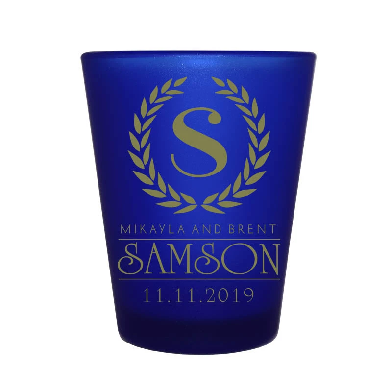 5114-crest_blue-fr-web.jpg BarProducts.com CUSTOMIZABLE - 1.5oz Blue Frosted Shot Glass - Crest BAR SUPPLIES