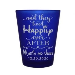 BarProducts.com CUSTOMIZABLE - 1.5oz Blue Frosted Shot Glass - Happily Ever After BAR SUPPLIES
