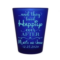 BarProducts.com CUSTOMIZABLE - 1.5oz Blue Frosted Shot Glass - Happily Ever After BAR SUPPLIES