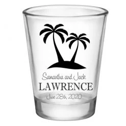 BarProducts.com CUSTOMIZABLE - 1.75oz Clear Wedding Shot Glass - Palm Trees