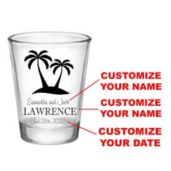 BarProducts.com CUSTOMIZABLE - 1.75oz Clear Wedding Shot Glass - Palm Trees