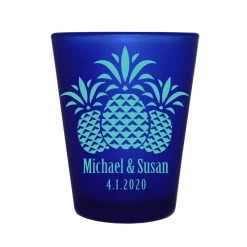 BarProducts.com CUSTOMIZABLE - 1.5oz Blue Frosted Shot Glass - Pineapples