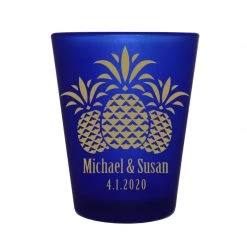 BarProducts.com CUSTOMIZABLE - 1.5oz Blue Frosted Shot Glass - Pineapples