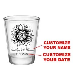 BarProducts.com CUSTOMIZABLE - 1.75oz Clear Wedding Shot Glass - Sunflower BAR SUPPLIES