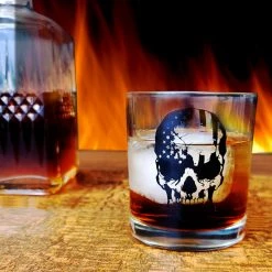 BarProducts.com BarConic® Glassware - Skull American Flag Old Fashioned Whiskey Glass - 10oz SPECIAL COLLECTIONS