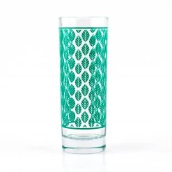 BarProducts.com BarConic® Collins Glass - Dark Green Retro Leaves Pattern - 9.5 Ounce