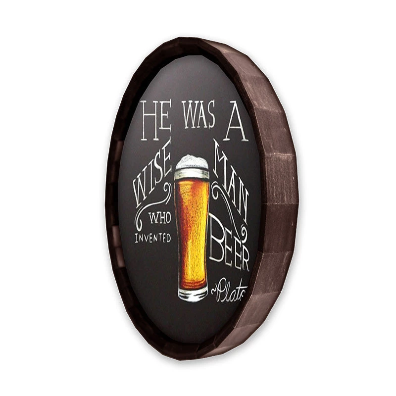 BarrelTop-SideAngledView-BARR-SIGN-CHALKwithSampleArt.jpg BarProducts.com Chalkboard Barrel Top Tavern Sign BAR DECOR