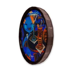 BarProducts Handcrafted Woodshop Made In The USA Blue Hula Wood Barrel Top Sign/Clock