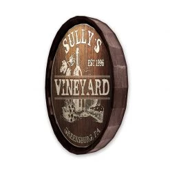 BarProducts Handcrafted Custom Wood Barrel Top Sign – Vineyard 5 BarProducts Handcrafted Custom Wood Barrel Top Sign – Vineyard