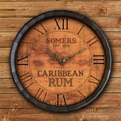 BarProducts Handcrafted Custom Wood Barrel Top Clock – Caribbean Rum Woodshop Made In The USA