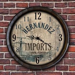 BarProducts Handcrafted Woodshop Made In The USA Custom Wood Barrel Top Clock - Vintage Imports