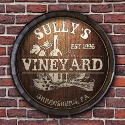BarProducts Handcrafted Custom Wood Barrel Top Sign – Vineyard 4 BarProducts Handcrafted Custom Wood Barrel Top Sign – Vineyard