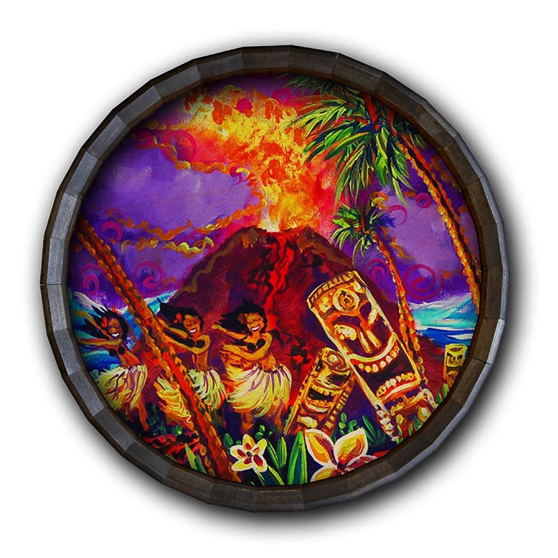 BarrelTop-StraightFlatView_0012_BT-KC-BARR-CB-SHOW.jpg BarProducts Handcrafted Tiki Hula Show Bar Wood Barrel Top Sign/Clock Woodshop Made In The USA