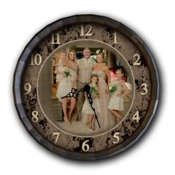 BarProducts.com Custom Wood Barrel Top Clock - Family - ADD YOUR OWN PHOTO BAR DECOR