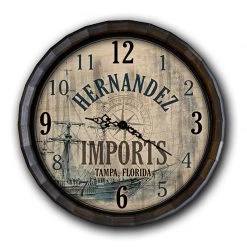 BarProducts Handcrafted Woodshop Made In The USA Custom Wood Barrel Top Clock - Vintage Imports