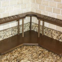 BarProducts.com Counter Caddies™ - Stained Finish - CORNER Shelf W/ K-CUP Holes & Trash Can Inset