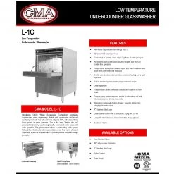BarProducts.com SPECIAL COLLECTIONS CMA Low Temp Under Counter Glasswasher With Chemical Sanitizing