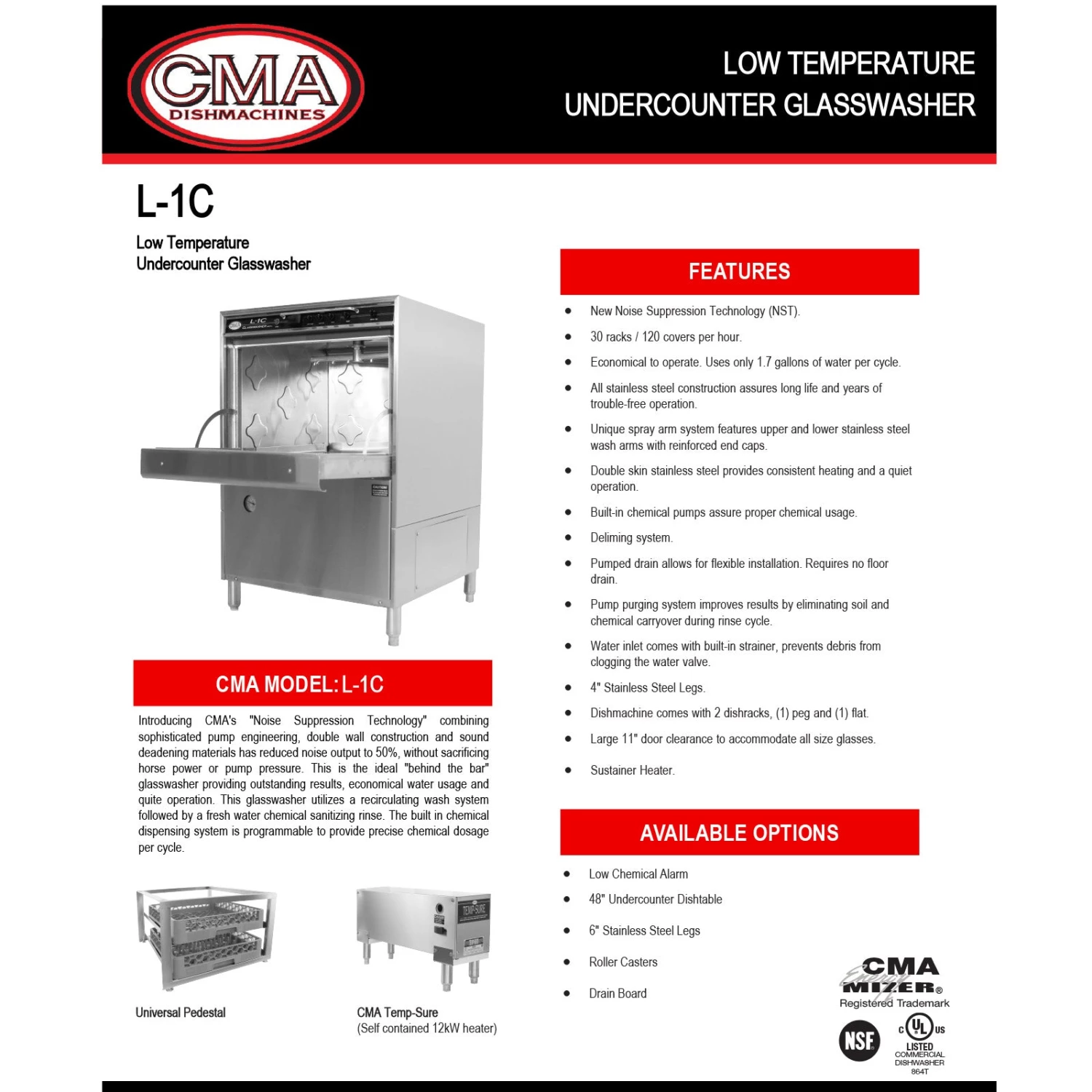 DW-L-1C-1.jpg BarProducts.com SPECIAL COLLECTIONS CMA Low Temp Under Counter Glasswasher With Chemical Sanitizing