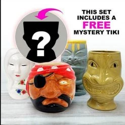 BarProducts.com Tiki Mug Drinkware Pack - Stranded Island - Set Of 4 + FREE Mystery Tiki