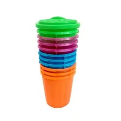 BarProducts.com Trash Can Plastic Cups W/Lids - 15 Oz - 12 Pack