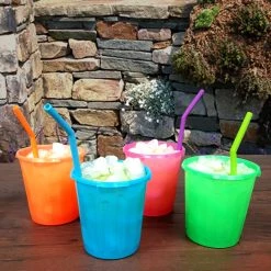 BarProducts.com Trash Can Plastic Cups W/Lids - 15 Oz - 12 Pack