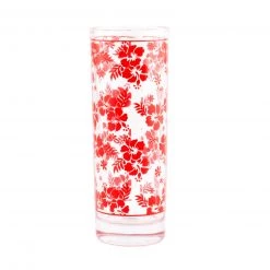 BarProducts.com BARCONIC® COLLINS GLASS - RED HIBISCUS PATTERN - 9.5 OUNCE