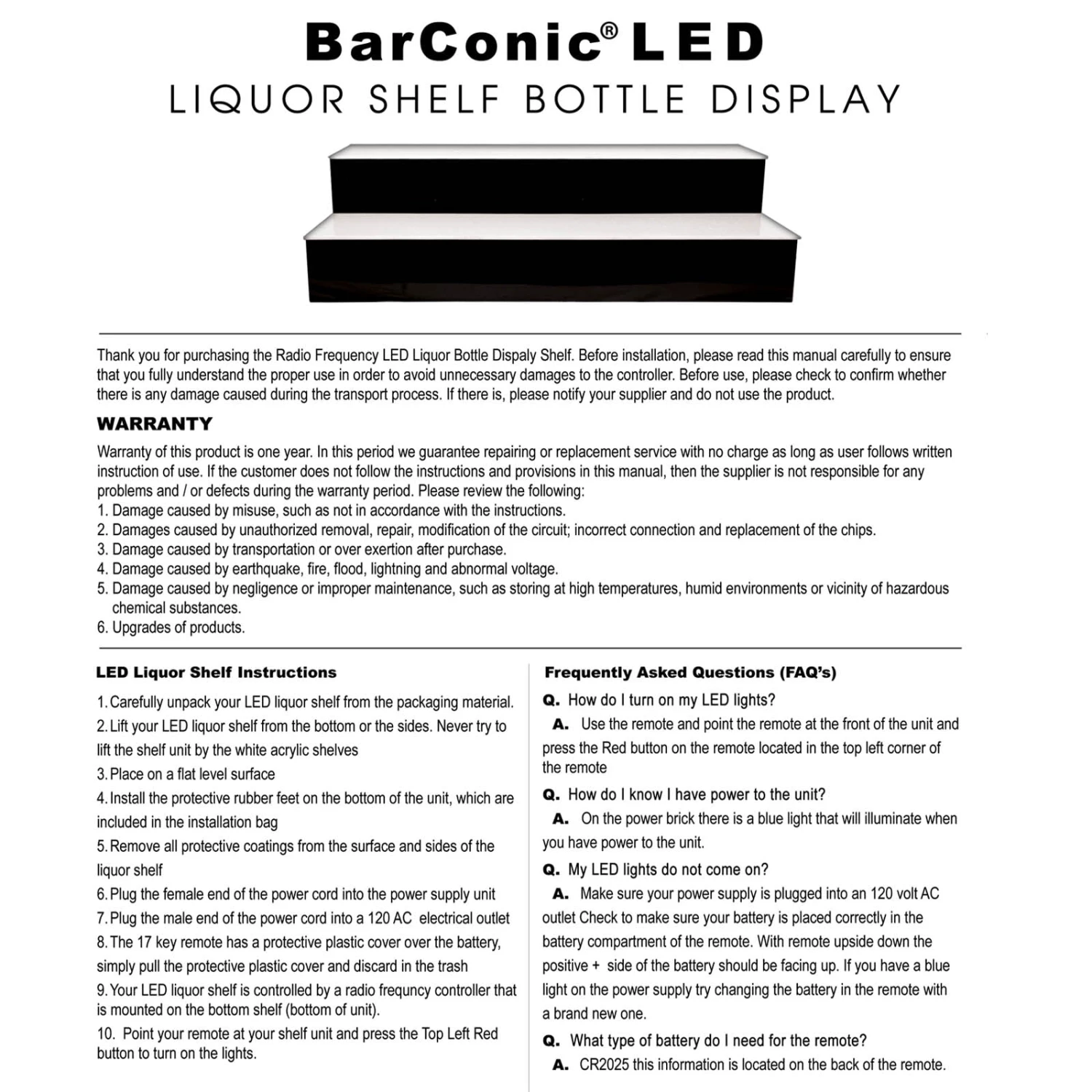 LED-WARRANTY_bc1ef5a1-ca58-41ca-a1f0-3973ea461a26.jpg BarProducts.com BAR DECOR BarConic® LED Liquor Bottle Display Shelf - Low Profile - 1 Step - Wild Cherry - Several Lengths