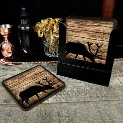 BarProducts.com Wooden Square Coasters - Rustic Animal Theme - Set Of 4 - Options Available 12 BarProducts.com Wooden Square Coasters - Rustic Animal Theme - Set Of 4 - Options Available