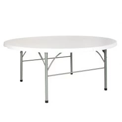 BarProducts.com Round White Granite Bi-Fold Plastic Table With Carrying Handle - 6-Foot