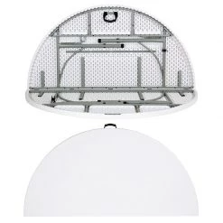 BarProducts.com Round White Granite Bi-Fold Plastic Table With Carrying Handle - 6-Foot