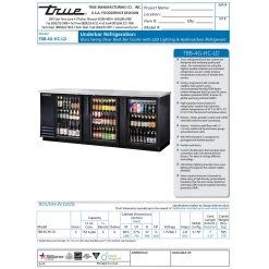 Bar Products True® Glass Swing Door Back Bar Cooler W/ LED Lighting (TBB-4G-HC-LD) BAR EQUIPMENT